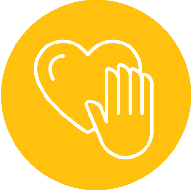 Gifts in tribute icon - hand over heart